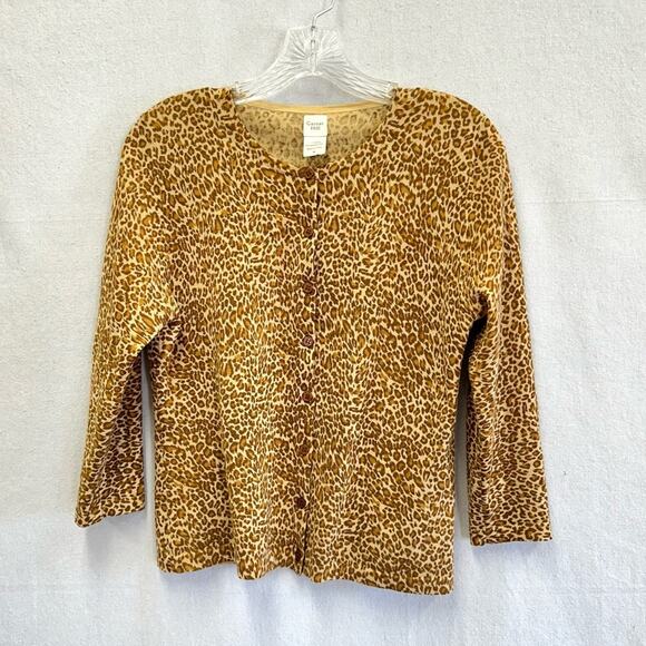 Garnet Hill merino wool leopard print 3/4 sleeve cardigan brown size medium - Picture 3 of 11